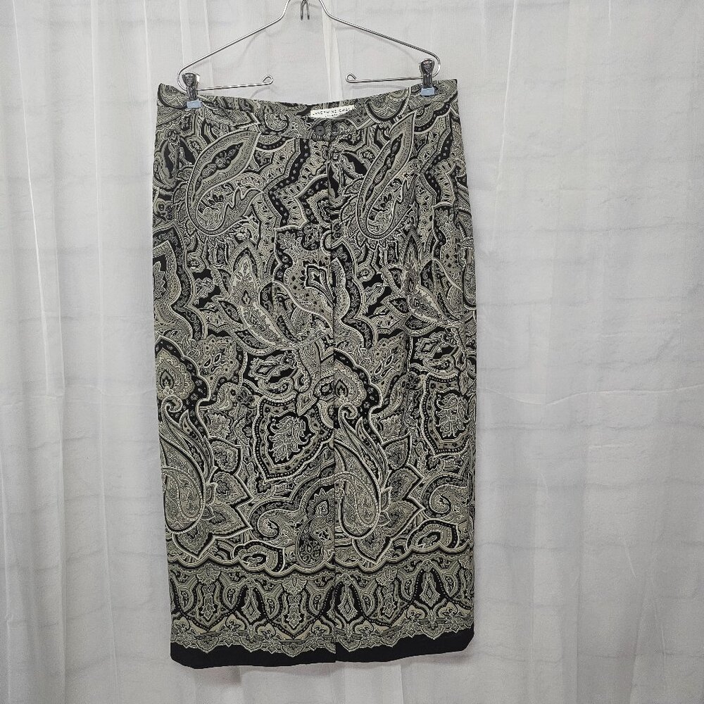 Josephine Chaus Skirt Maxi Gray Black Paisley Retro Faux Wrap Goth 36" Waist